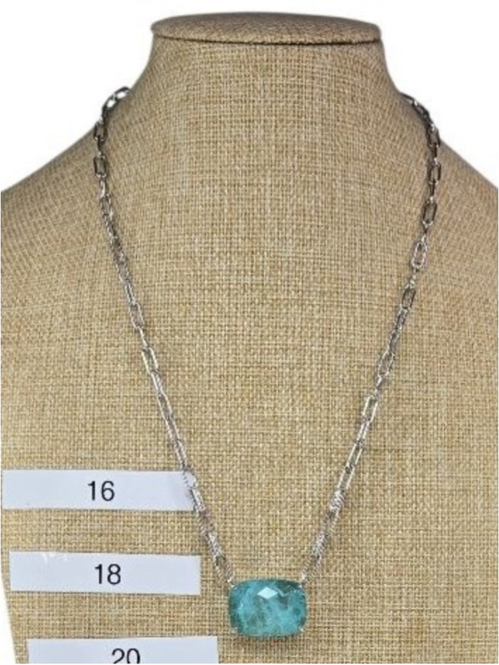 Bomb Party Jewelry - Bomb Party Necklace Blue Aragonite Pendant Rhodium Silvertone Paperclip Chain